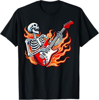 Skeleton Electric Guitar Guy Rock & Roll Band Rock On Skull T-Shirt