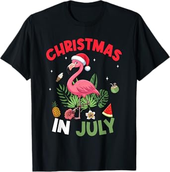 Flamingo Christmas In July Shirts Womens Girls Summer Hawaii T-Shirt