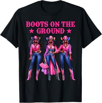 Boots On The Ground Pink Cowgirl Breast Cancer Awareness T-Shirt