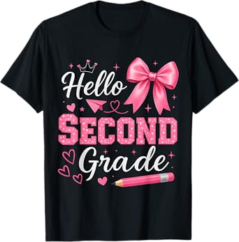 Hello Second Grade First Day Of School Coquette Teacher Girl T-Shirt