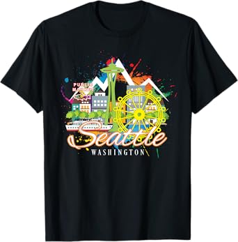 Seattle Washington Space Needle Harbor Skyline Souvenir T-Shirt