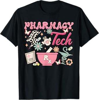 Vintage Pharmacy Tech Technician Pharmacist Student Flower T-Shirt