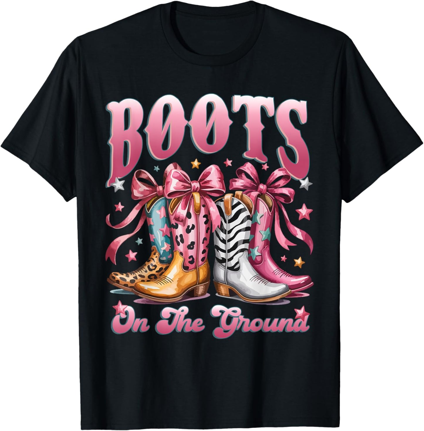Boot Cowboy Western Cowgirl Pink Leopard Boots on the ground T-Shirt