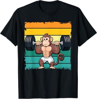 Cute Muscular Monkey Weightlifting Funny Workout T-Shirt