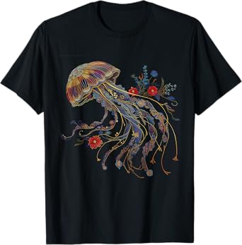 Jellyfish Floral Vintage Flowers Ocean Scuba Diving Diver T-Shirt