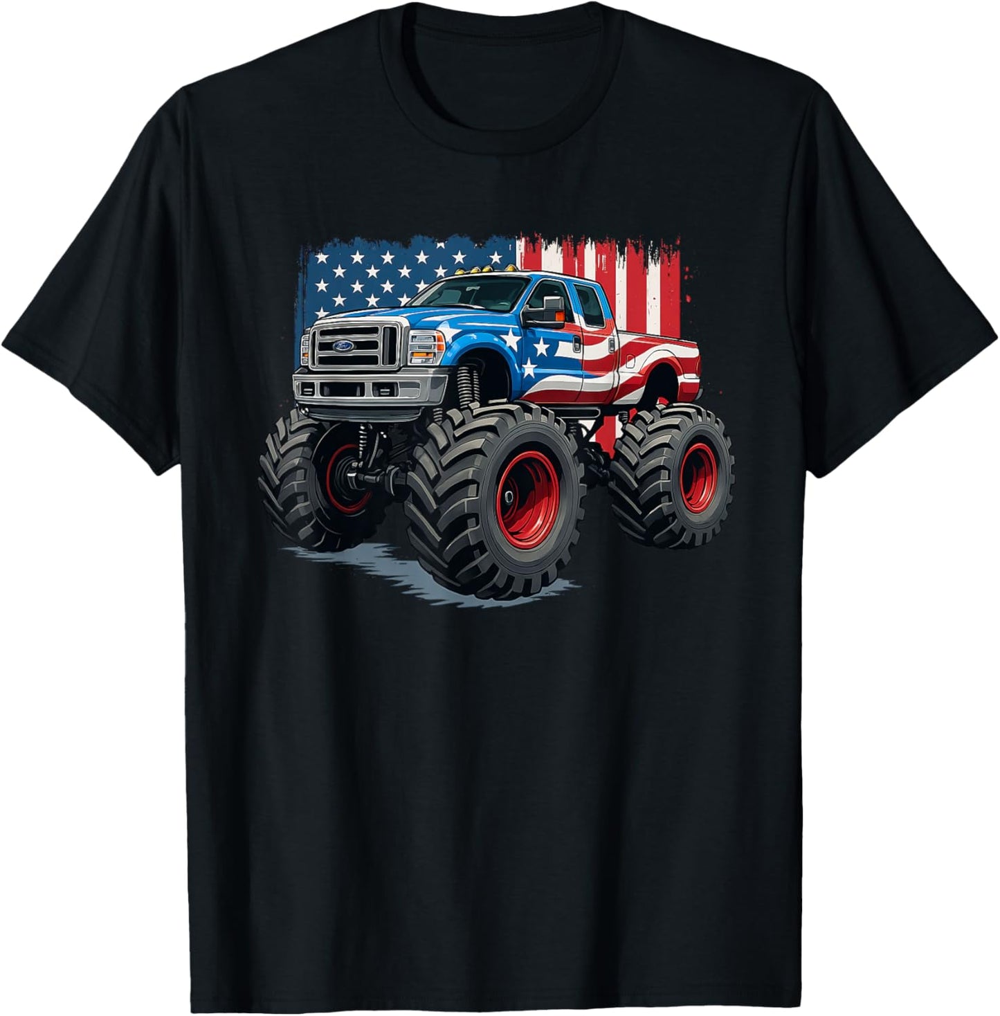 Monster Truck Usa Flag American Funny 4th Of July Kids Boys T-shirt