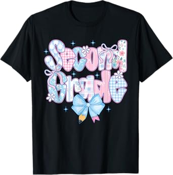 Preppy Second Grade First Day Back to School 2nd Grade Bow T-Shirt