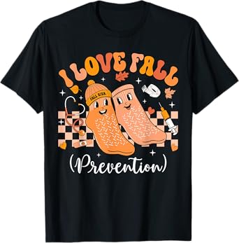 Groovy Retro I Love Fall Prevention Physical Therapy Autumn T-Shirt
