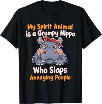 Funny Grumpy Hippo who slaps annoying people T-Shirt