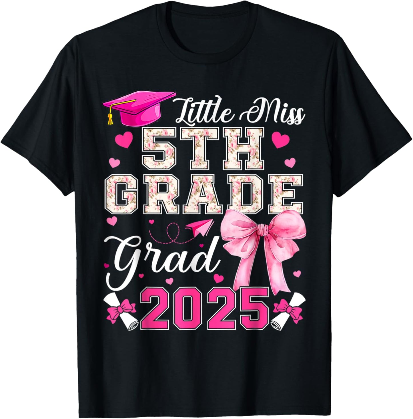 Little Miss 5th Grade Graduation Graduate Coquette Bow Kids T-Shirt