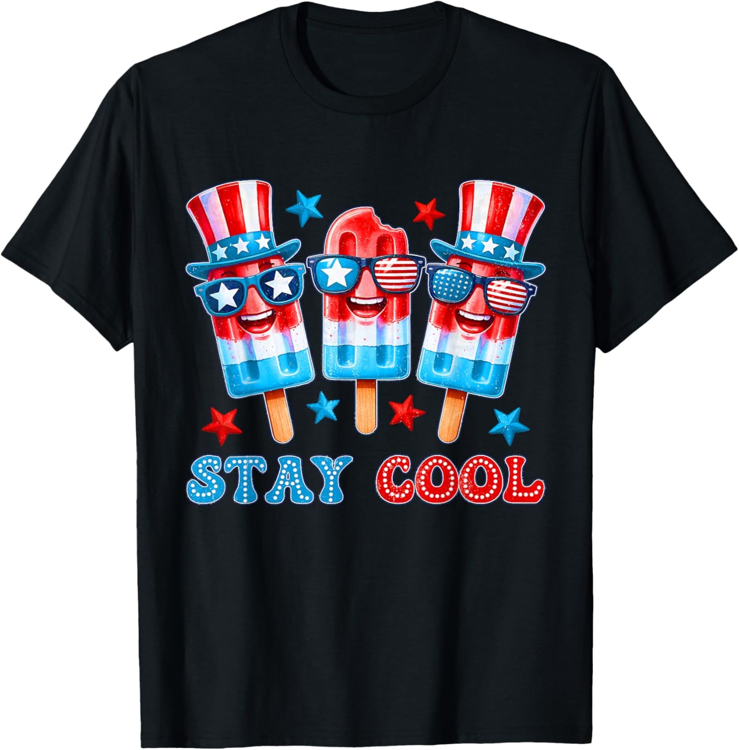 Stay Cool Popsicle Boys Men 4th July American Flag Patriotic T-Shirt