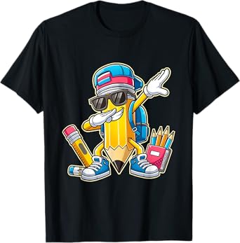 Dabbing Pencil Dancing Back to School Funny Students Boys T-Shirt