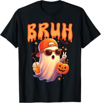 Funny Bruh Meme Spooky Cute Ghost Halloween Kids Toodlers T-Shirt
