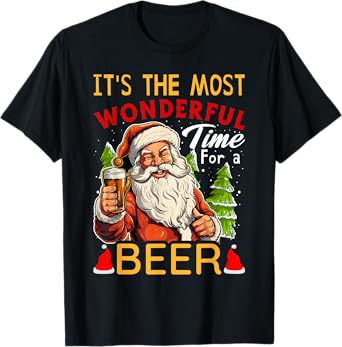 It's The Most Wonderful Time For A Beer Santa Drinking Xmas T-Shirt