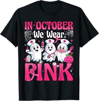 October We Wear Pink Nurse Breast Cancer Awareness Halloween T-Shirt