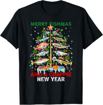 Merry Fishmas And A Crappie New Year Xmas For Fisherman T-Shirt