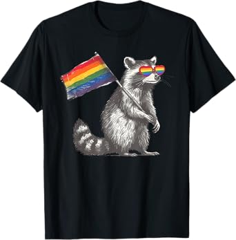 Funny Raccoon LGBT Sunglasses Rainbow Flag Gay Pride Month T-Shirt