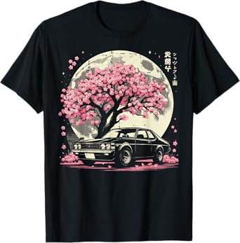 Black Car Japanese Cherry Blossom Sakura Tree Women Kids Men T-Shirt