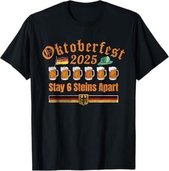 Oktoberfest 2025 6 Stein Apart Beer October Funny Drinking T-Shirt