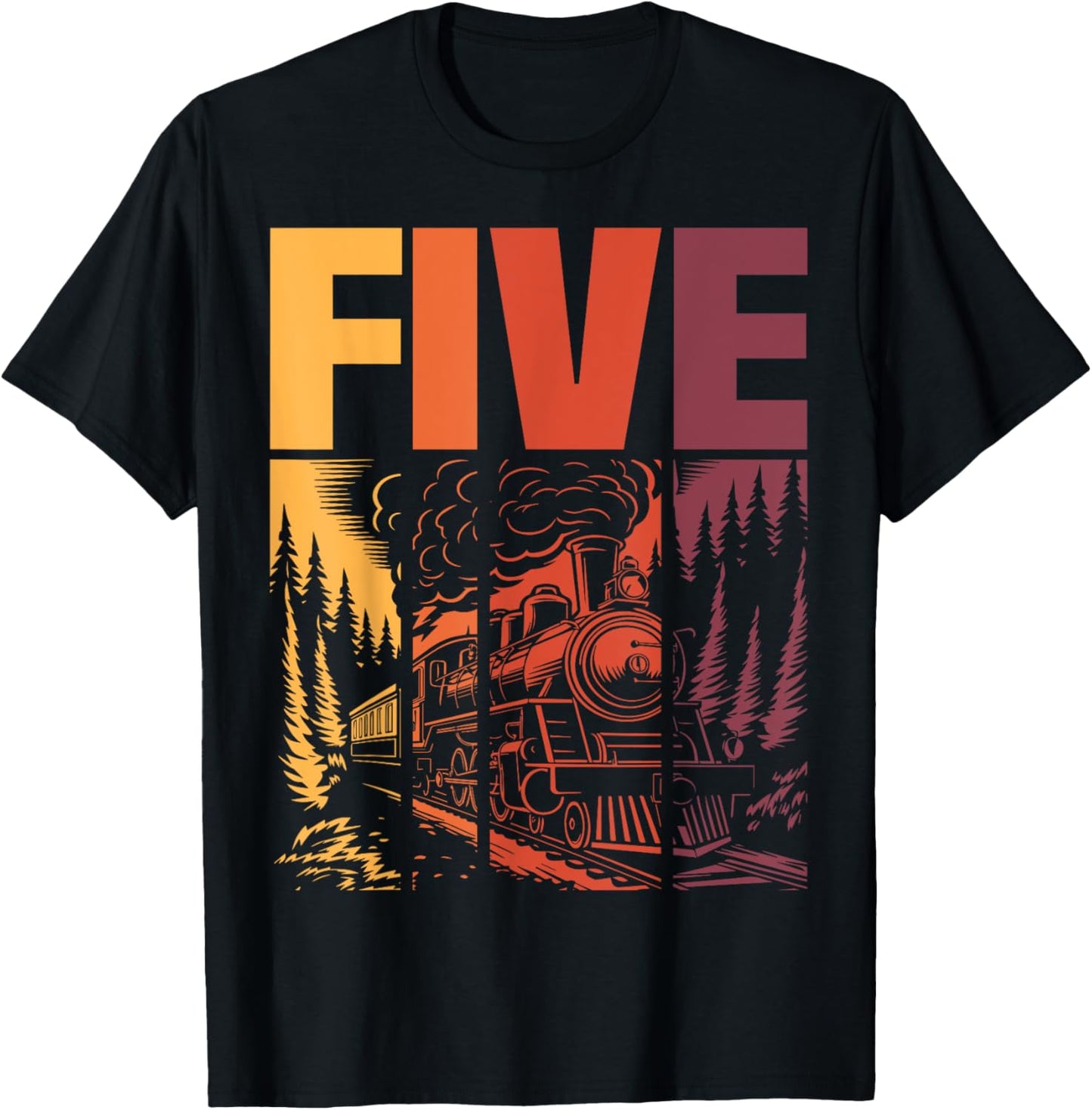 Vintage Train 5th Birthday Five Year Old Boys Locomotive T-Shirt