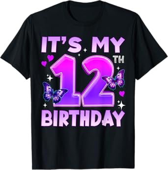 12th Birthday Cute Butterfly Bday 12 Year Old Birthday Girl T-Shirt