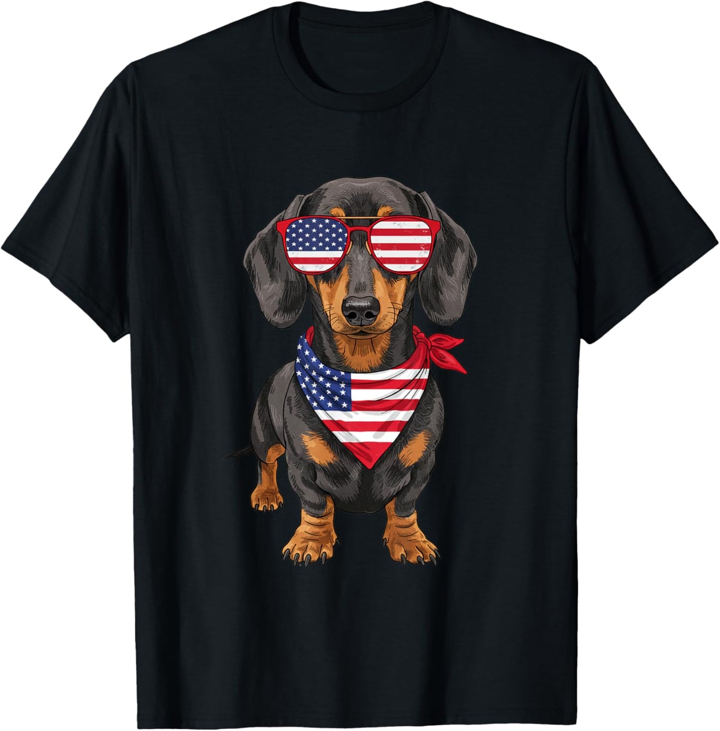 Dachshund Wiener USA US Flag 4th of July America Cute Dog T-Shirt