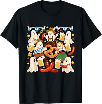 Funny Ghost Oktoberfest Beer Pretzel Sausage T-Shirt