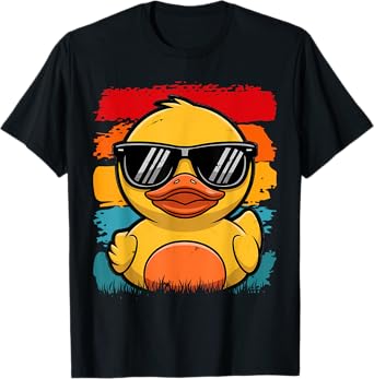Cool Retro Yellow Duck in Sunglasses 70s 80s 90s Funny Duck T-Shirt