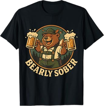 Funny Oktoberfest Bear T-Shirt โ Bearly Sober Beer Tee T-Shirt