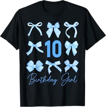 Birthday Girl Pink Coquette Bow 10 Year Old Aesthetic Girly T-Shirt
