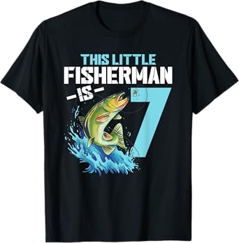 Boys Fishing Birthday Shirt 7 Year Old Boy Fisherman Kids T-Shirt