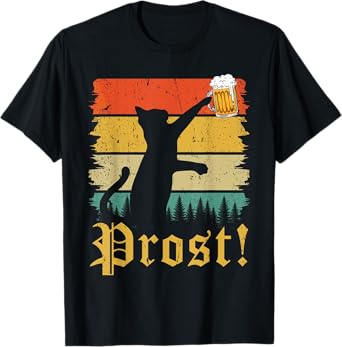Vintage Prost Cat Kitten Cheers Beer Oktoberfest Men Women T-Shirt