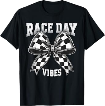 Race Day Vibes Checkered Coquette Bow Car Racing men women T-Shirt