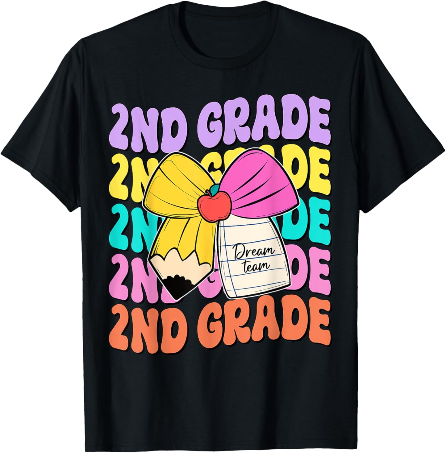Second Grade Dream Team Pencil Bow Back To School 2nd Grade Kids T-shirt by TeeBrew