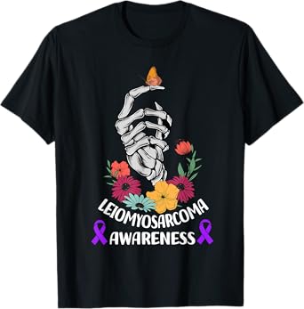 leiomyosarcoma Awareness Halloween Skeleton Hand T-Shirt