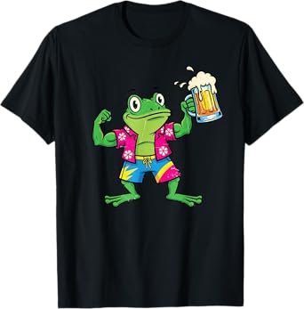 Retro Vintage Strong Frog Cheers Beer After a Workout Animal T-Shirt