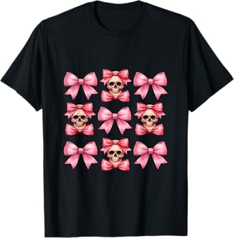 Halloween Coquette Pink Bow Pink Mini Skull Squad T-Shirt