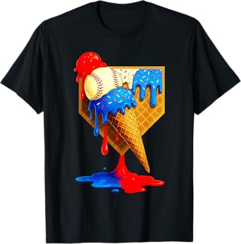 Melting Baseball Ice Cream Cone Youth League Summer Sports T-Shirt