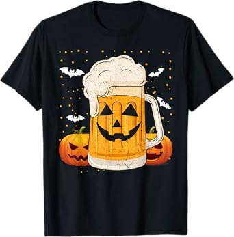 Glass of Beer Jack O Lantern Pumpkin Face Halloween Day Men T-Shirt