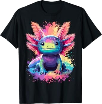 Cute Colorful Axolotl Splash Art Kawaii Animal Axolotl T-Shirt