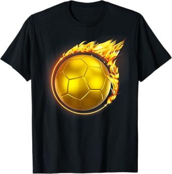 Gold Soccer Ball Flames Flaming Flying Soccer Ball on Fire T-Shirt