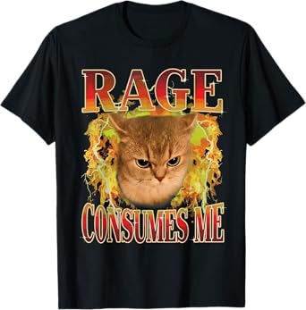 Cat Rage Is Consuming Me Funny Angry Meme Cats Humor Men Women T-Shirt