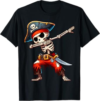 Dabbing Skeleton Pirate Halloween Kids Pirate T-Shirt