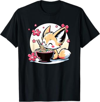 Kawaii Fennec Fox Eating Ramen T-Shirt