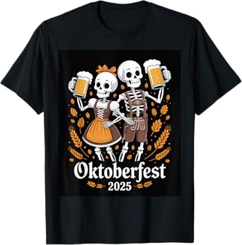 German Skeleton Halloween Lederhosen Funny Oktoberfest 2025 T-Shirt