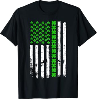 St Patricks Day USA Lucky 4 Leaf Clovers Flag for Men Women T-Shirt