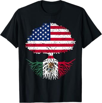 Mexican Roots American Grown Tree Flag Gift T-Shirt