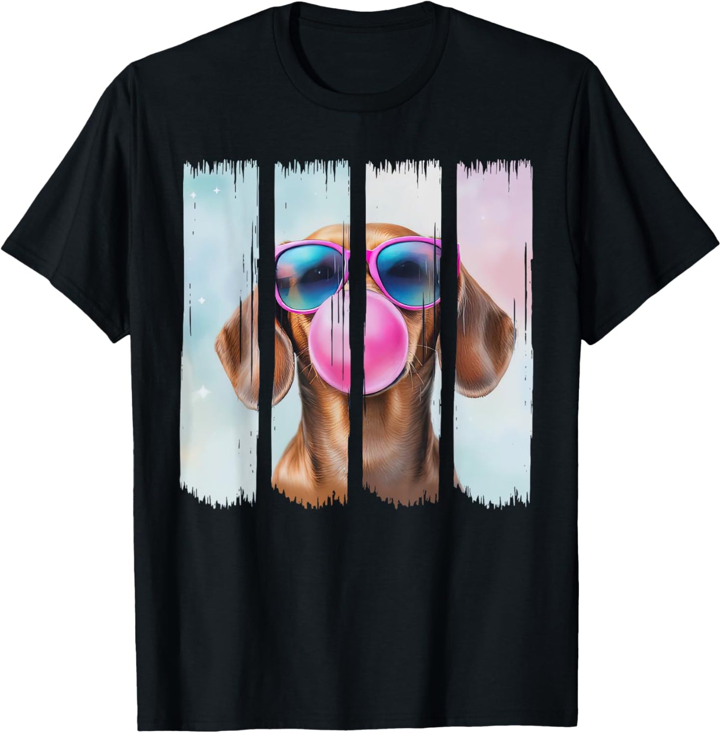 Doxie Dog Blowing Bubblegum Wearing Glasses Cute Dachshund T-Shirt