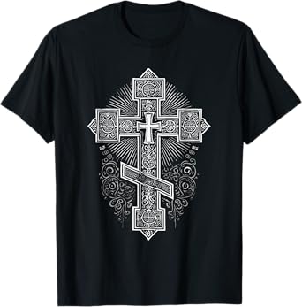 Calvary Cross of Russian Orthodox Church Russian Orthodox Christian Unisex-Adults T-Shirt Black Small Modern Cross Christian Classic T-Shirt