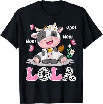 Lola Cute Cow Moo Moo Farmer Birthday Family Matching T-Shirt